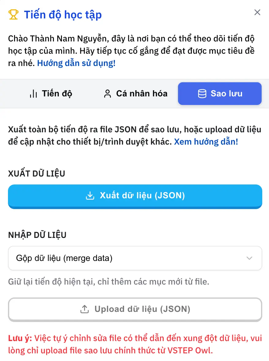 hdsd tiến độ học tập