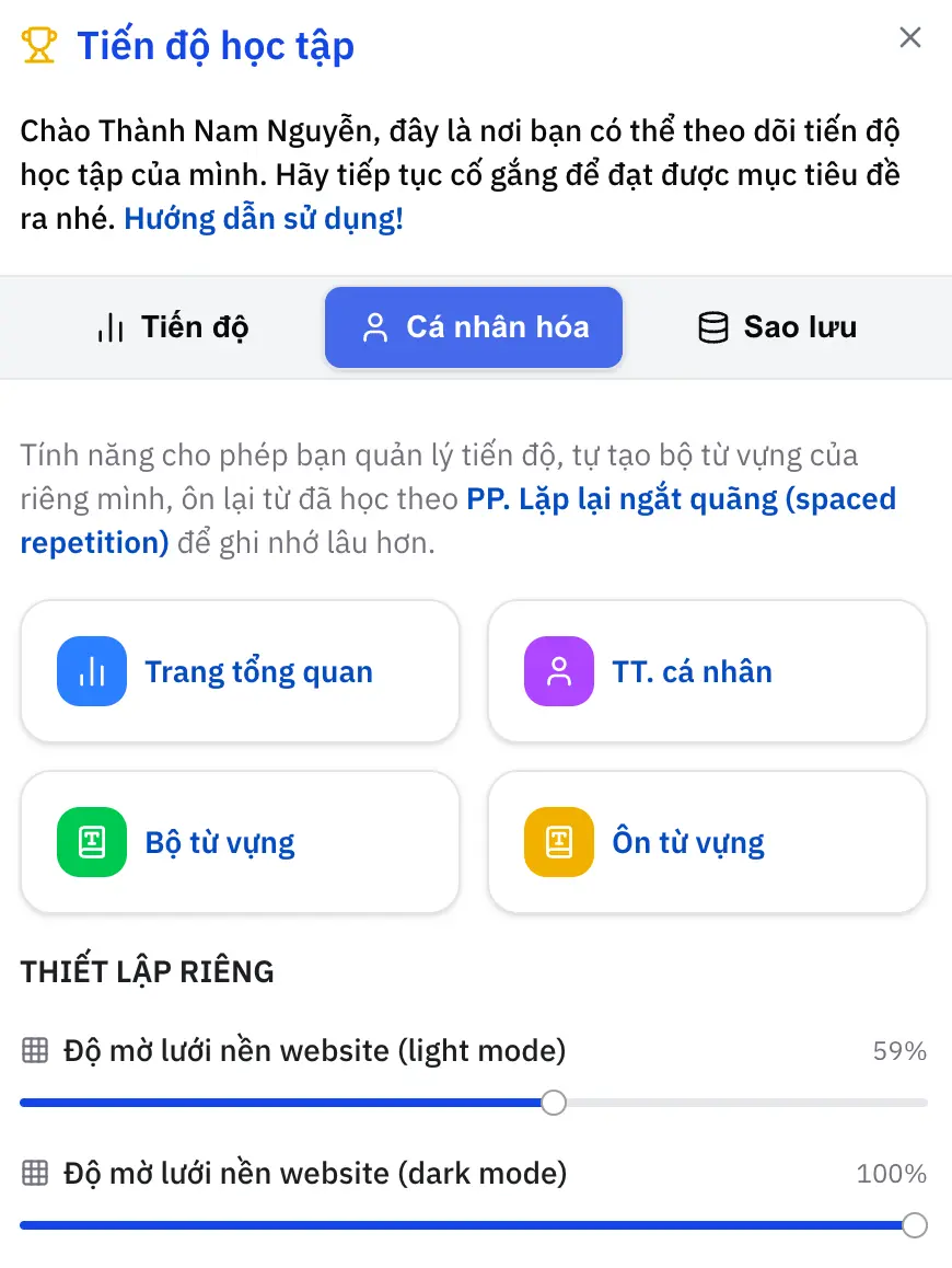 hdsd tiến độ học tập